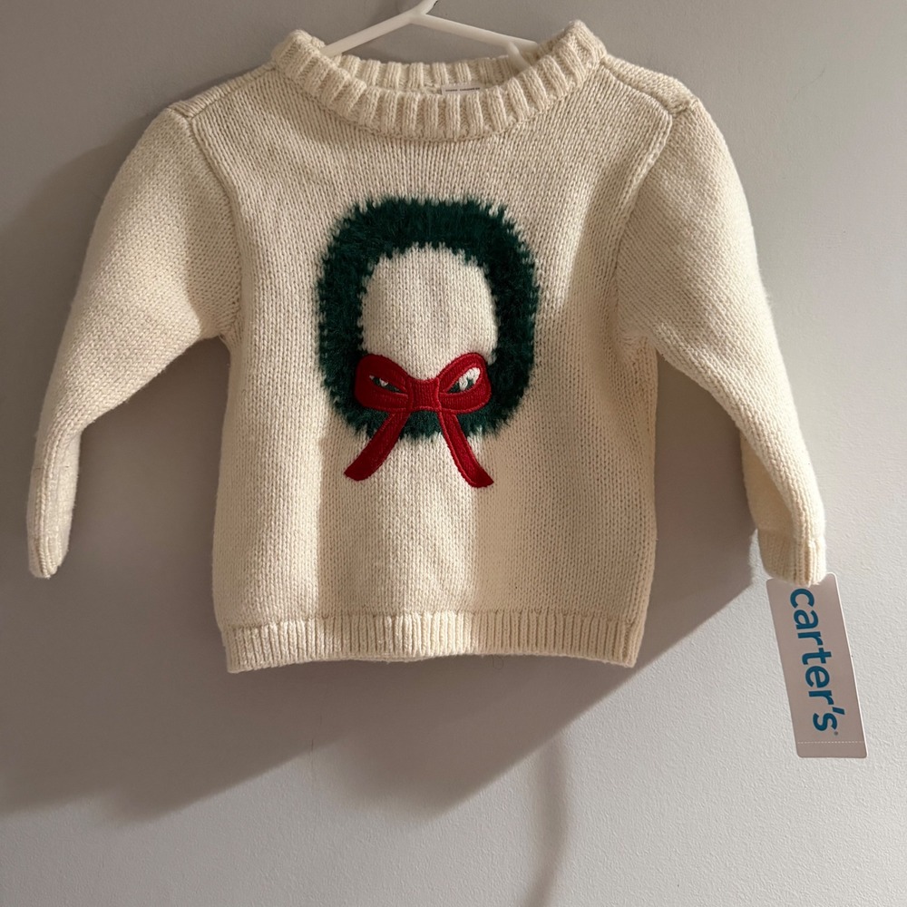 Carter's Wreath Sweater Baby 9M Cream New Holiday Festive Pullover 1T721910